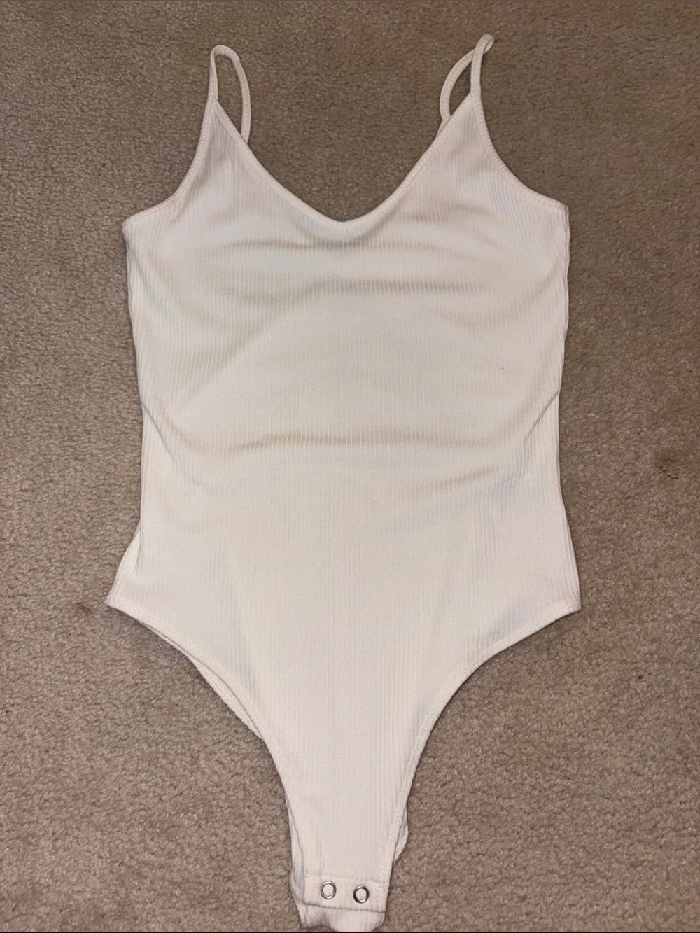 Cream Ribbed Tank One-Piece Bodysuit with Snap Closure